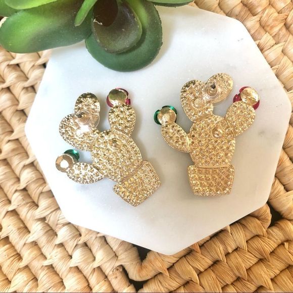 NEW! Bling Cactus with Rose Statement Earrings - Picture 8 of 11